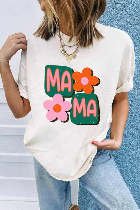 Mama Letter Print Graphic Short Sleeve Crewneck Tee