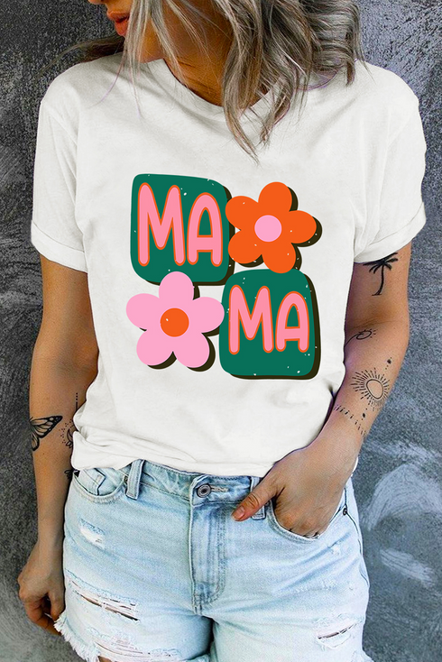 Mama Letter Print Graphic Short Sleeve Crewneck Tee