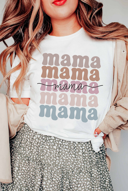Mama Lettering Short Sleeve Crew Neck Graphic Tee