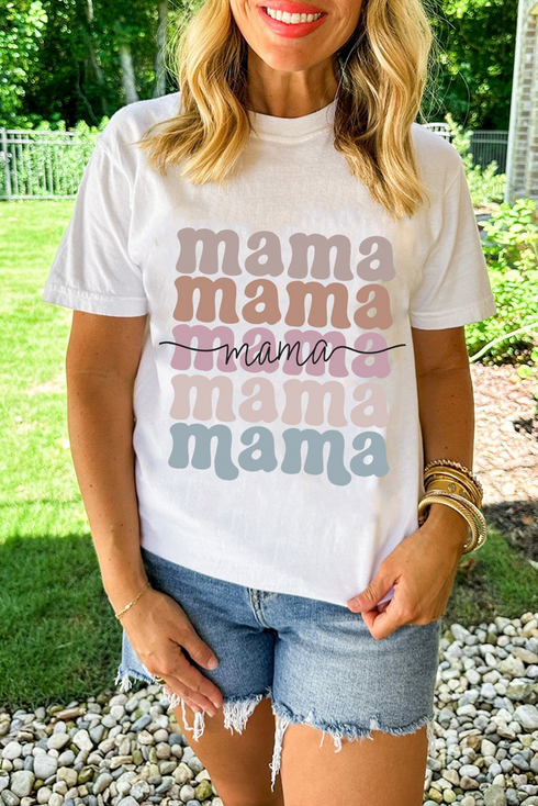 Mama Lettering Short Sleeve Crew Neck Graphic Tee