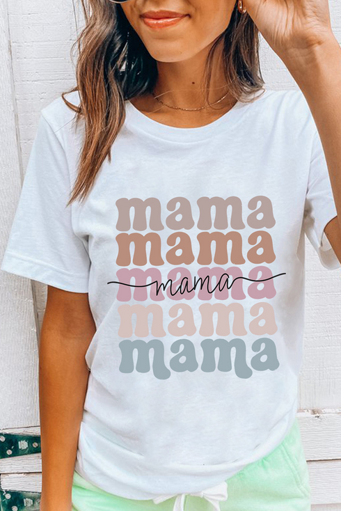 Mama Lettering Short Sleeve Crew Neck Graphic Tee