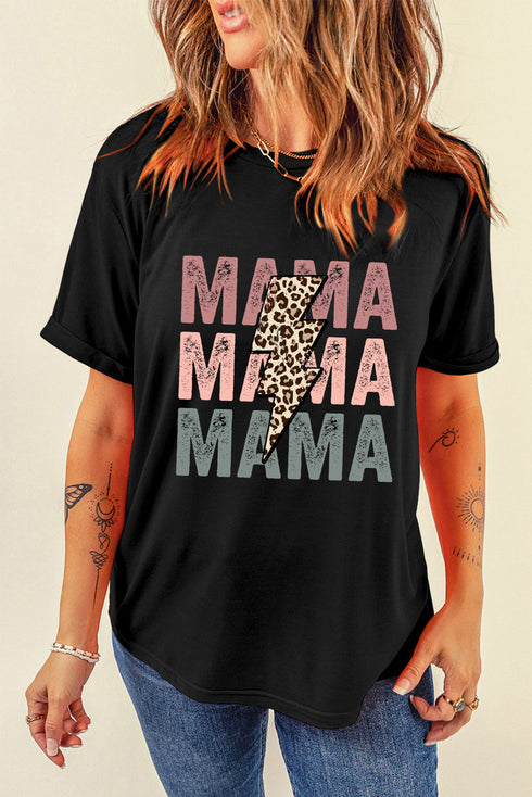 Mama Lightning Bolt Motif Short Sleeve Graphic Tee
