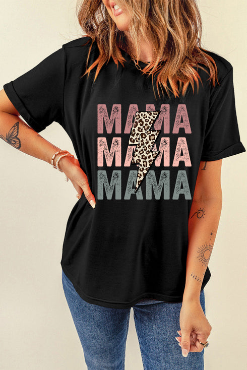 Mama Lightning Bolt Motif Short Sleeve Graphic Tee