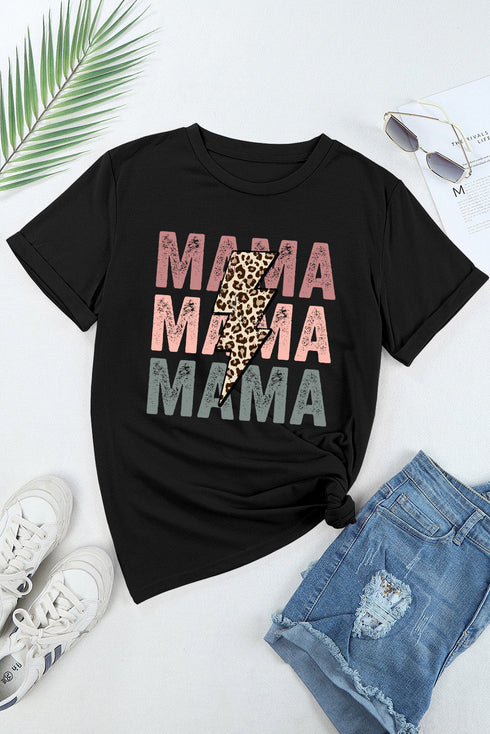 Mama Lightning Bolt Motif Short Sleeve Graphic Tee