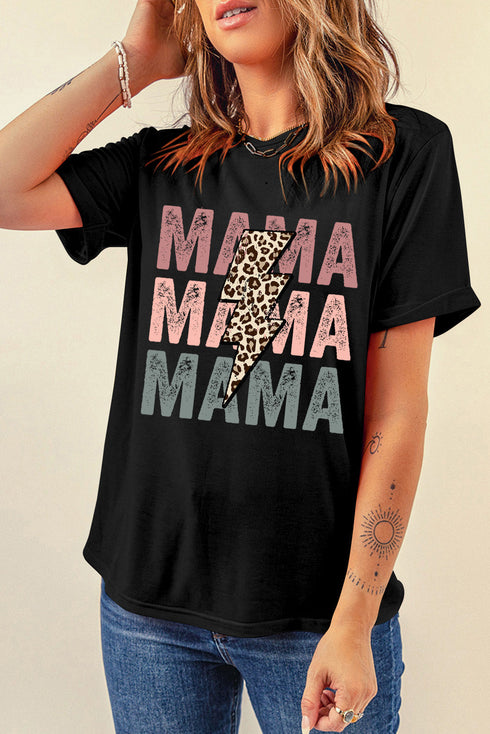 Mama Lightning Bolt Motif Short Sleeve Graphic Tee