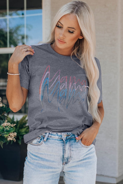 Mama Script Graphic Print Short Sleeve Crew Neck T-Shirt
