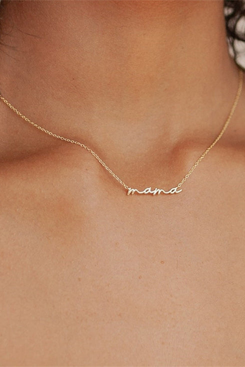 Mama Script Word Pendant Minimalist Chain Necklace
