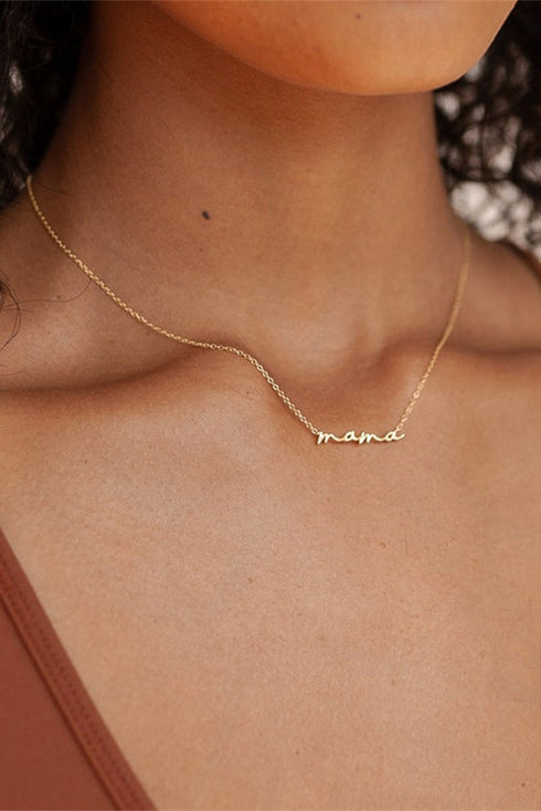 Mama Script Word Pendant Minimalist Chain Necklace