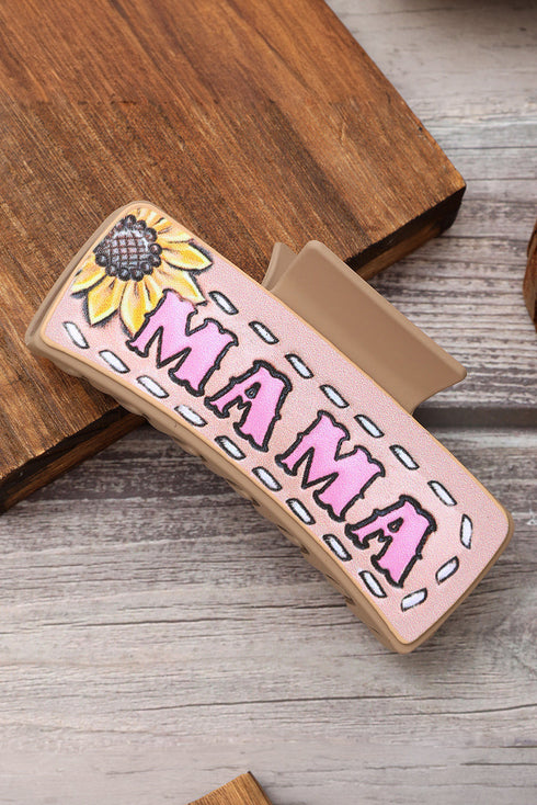 Mama Sunflower Print Rectangular Faux Leather Hair Clip
