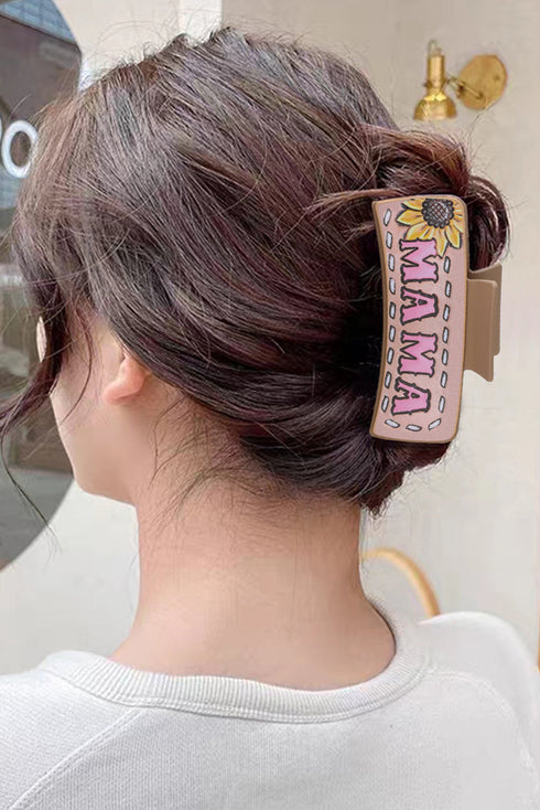 Mama Sunflower Print Rectangular Faux Leather Hair Clip