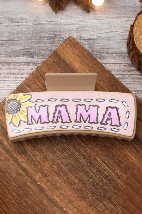 Mama Sunflower Print Rectangular Faux Leather Hair Clip