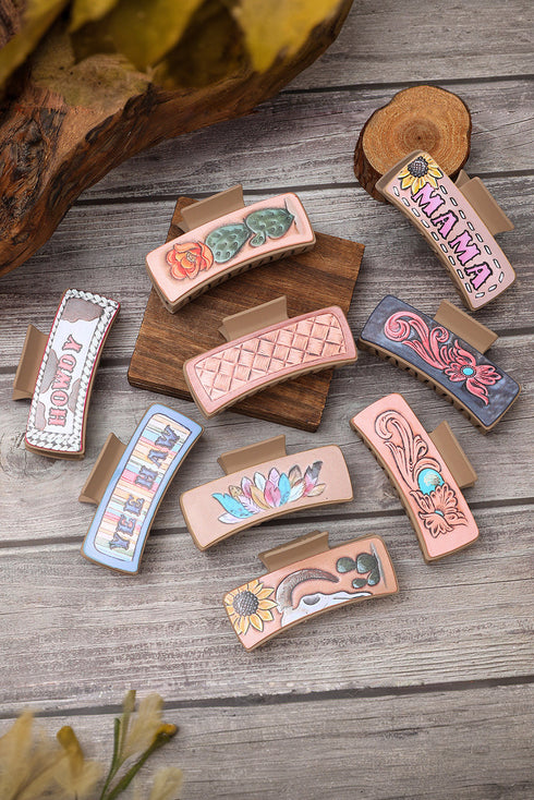 Mama Sunflower Print Rectangular Faux Leather Hair Clip