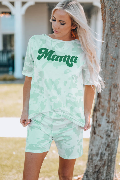 Mama Tie-Dye Print T Shirt And Shorts Set