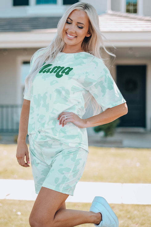 Mama Tie-Dye Print T Shirt And Shorts Set