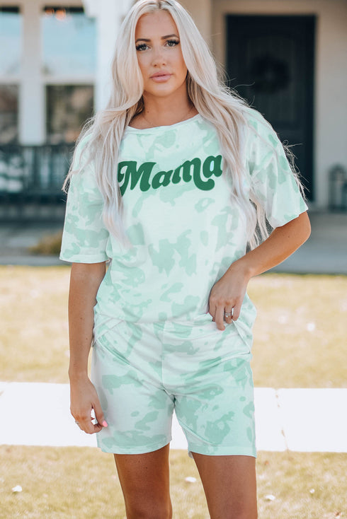 Mama Tie-Dye Print T Shirt And Shorts Set