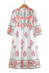 Mandarin Neck Half Button Three Quarter Sleeve Floral Dress
