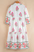 Mandarin Neck Half Button Three Quarter Sleeve Floral Dress