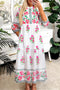 Mandarin Neck Half Button Three Quarter Sleeve Floral Dress