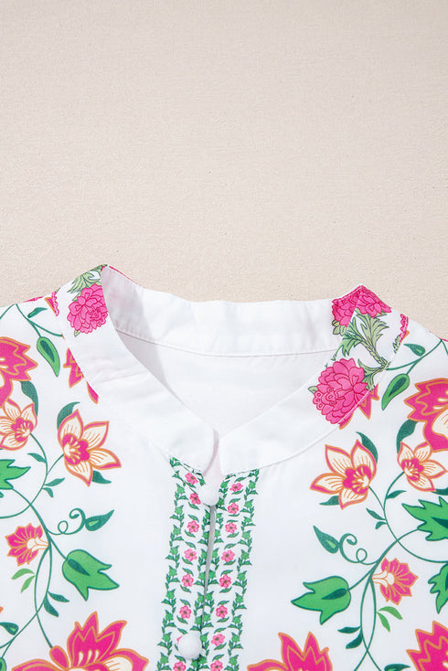 Mandarin Neck Half Button Three Quarter Sleeve Floral Dress
