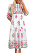Mandarin Neck Half Button Three Quarter Sleeve Floral Dress