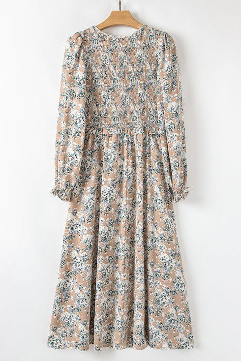 Maple Grove Floral Smocked Puff Sleeve Long Dress