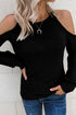 Marble Knit Cold Shoulder Long Sleeve Top