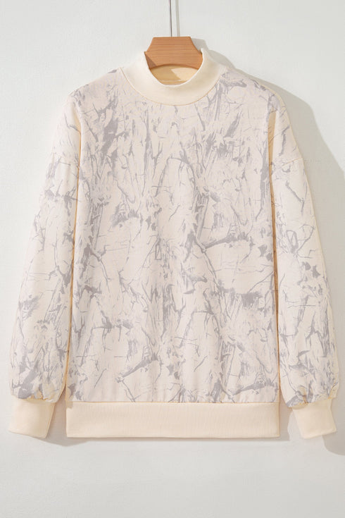 Marble Print Mock Neck Velour Pullover Sweatshirt
