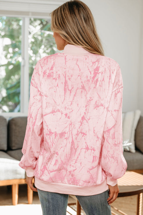 Marble Print Mock Neck Velour Pullover Sweatshirt