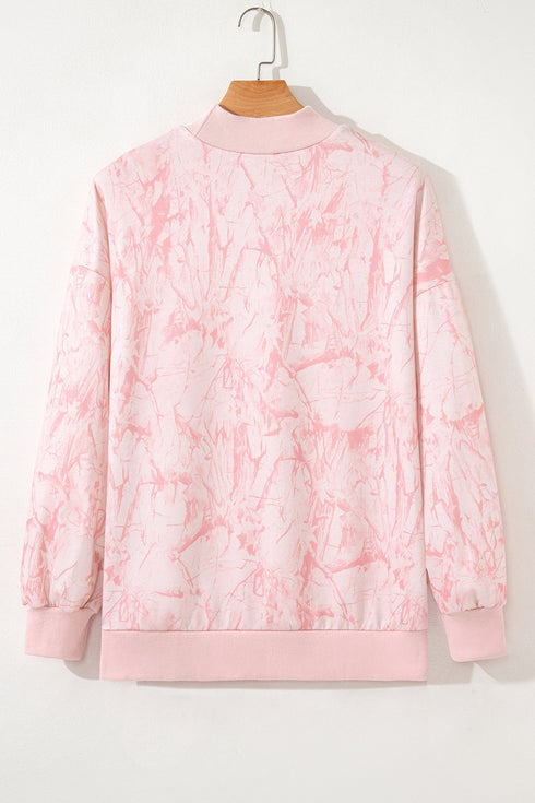 Marble Print Mock Neck Velour Pullover Sweatshirt