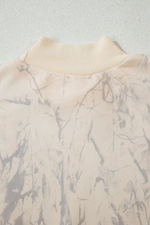 Marble Print Mock Neck Velour Pullover Sweatshirt