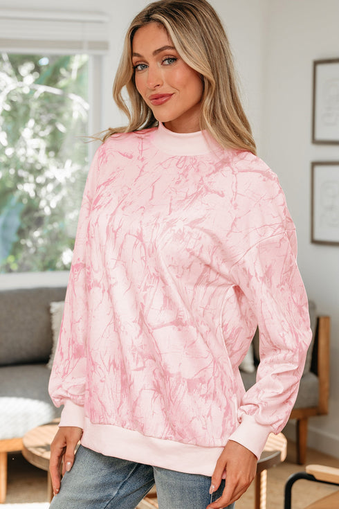 Marble Print Mock Neck Velour Pullover Sweatshirt