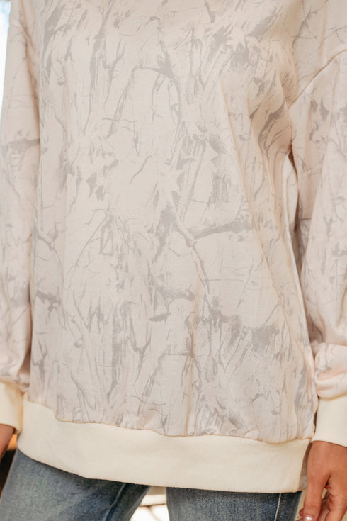 Marble Print Mock Neck Velour Pullover Sweatshirt