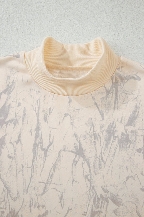 Marble Print Mock Neck Velour Pullover Sweatshirt