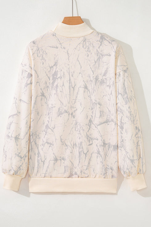 Marble Print Mock Neck Velour Pullover Sweatshirt