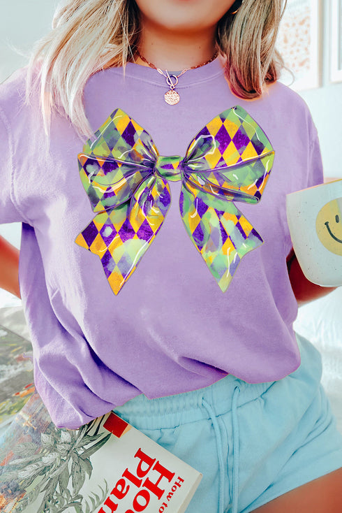 Mardi Gras Bow Pattern Short Sleeve Graphic T Shirt