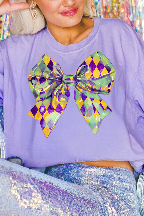 Mardi Gras Bow Pattern Short Sleeve Graphic T Shirt