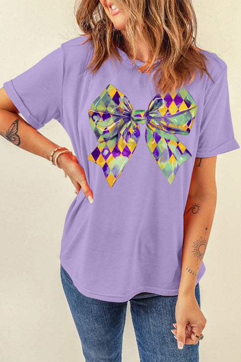 Mardi Gras Bow Pattern Short Sleeve Graphic T Shirt