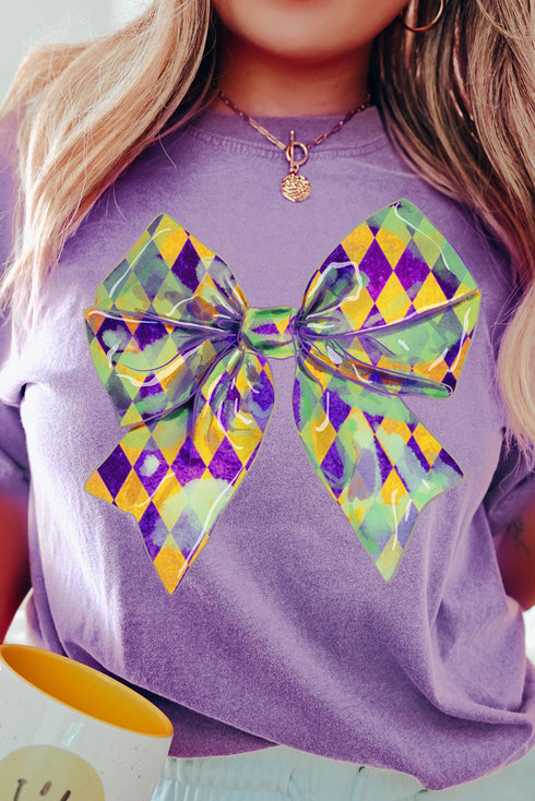Mardi Gras Bow Pattern Short Sleeve Graphic T Shirt