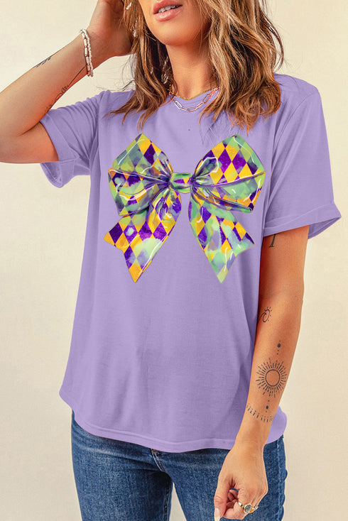 Mardi Gras Bow Pattern Short Sleeve Graphic T Shirt