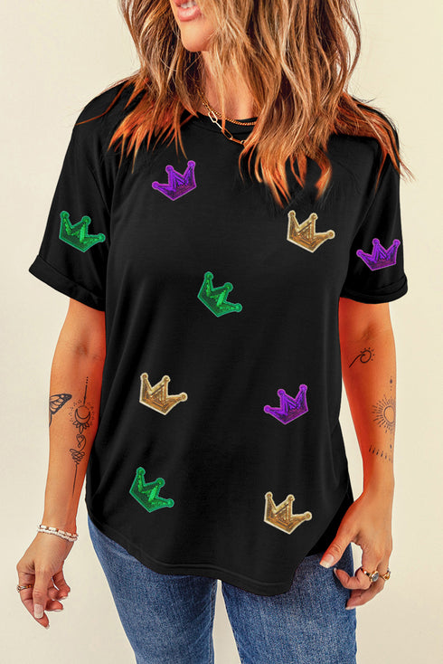 Mardi Gras Crown Patched Graphic T Shirt