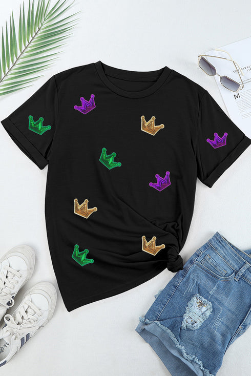 Mardi Gras Crown Patched Graphic T Shirt