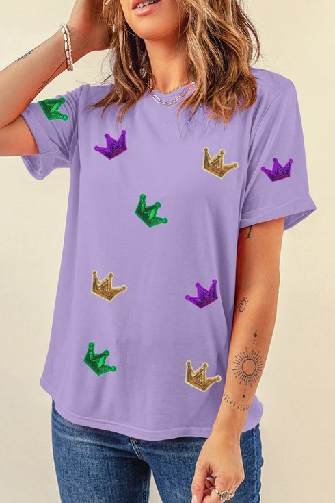 Mardi Gras Crown Patched Graphic T Shirt