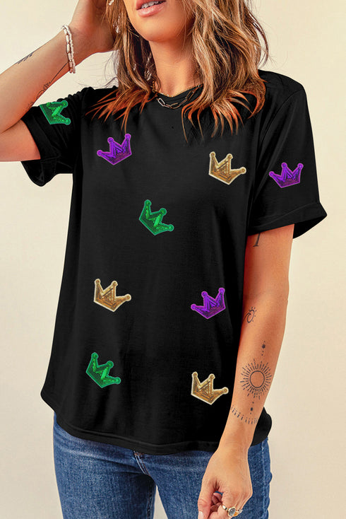 Mardi Gras Crown Patched Graphic T Shirt