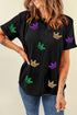 Mardi Gras Crown Patched Graphic T Shirt