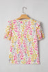 Meadow Floral Puff Sleeve Crewneck Casual Knit Tee