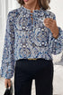 Medallion Print Ruffled Tie Neck Long Sleeve Blouse