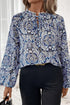 Medallion Print Ruffled Tie Neck Long Sleeve Blouse