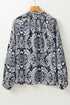 Medallion Print Ruffled Tie Neck Long Sleeve Blouse
