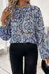 Medallion Print Ruffled Tie Neck Long Sleeve Blouse