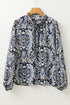 Medallion Print Ruffled Tie Neck Long Sleeve Blouse